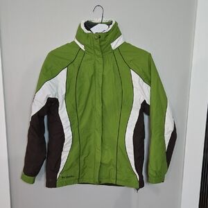 Columbia Interchange 3 in 1 Small  Green and Brown Winter Ski Zip Front Jacket